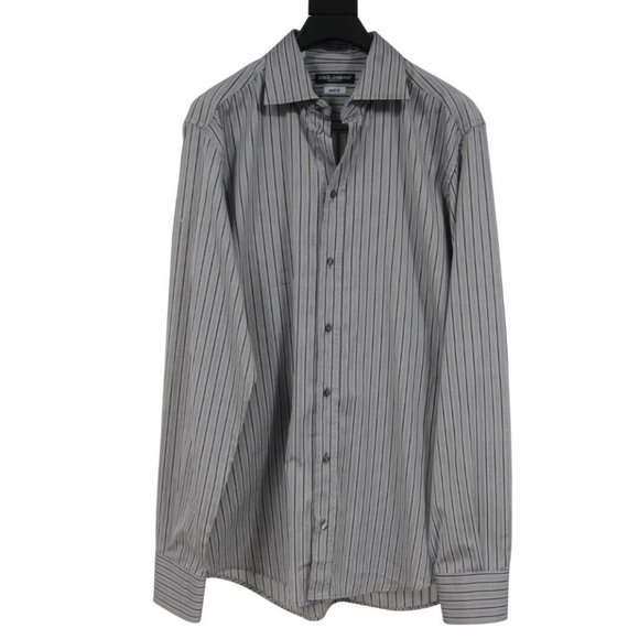 Dolce & Gabbana Mens Martini Striped Button Down Shirt Size 17 / 43 Gray Black